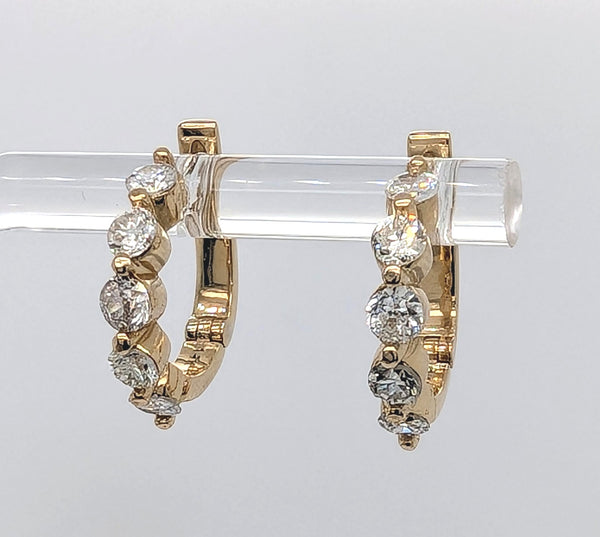 14K Yellow Gold Diamond Huggie Hoop Earrings