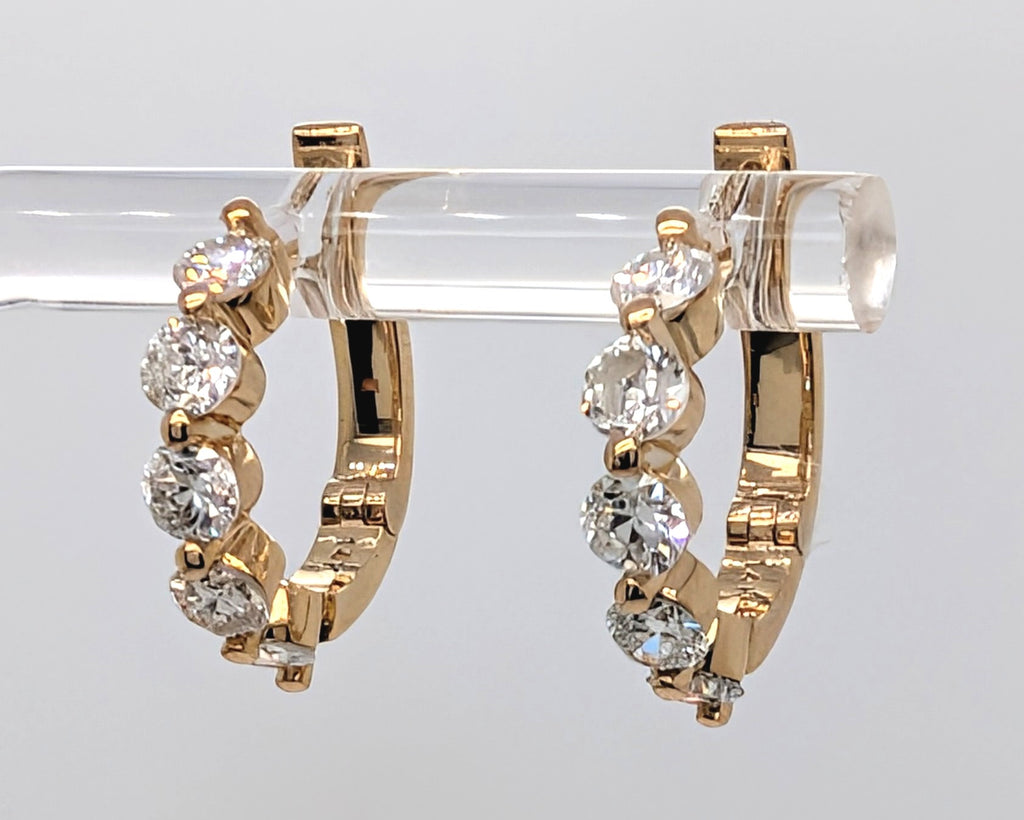 14K Yellow Gold Diamond Huggie Hoop Earrings
