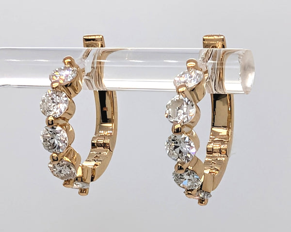 14K Yellow Gold Diamond Huggie Hoop Earrings