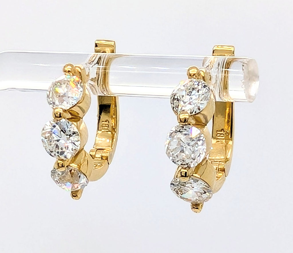 18K Yellow Gold Diamond Huggie Hoop Earrings