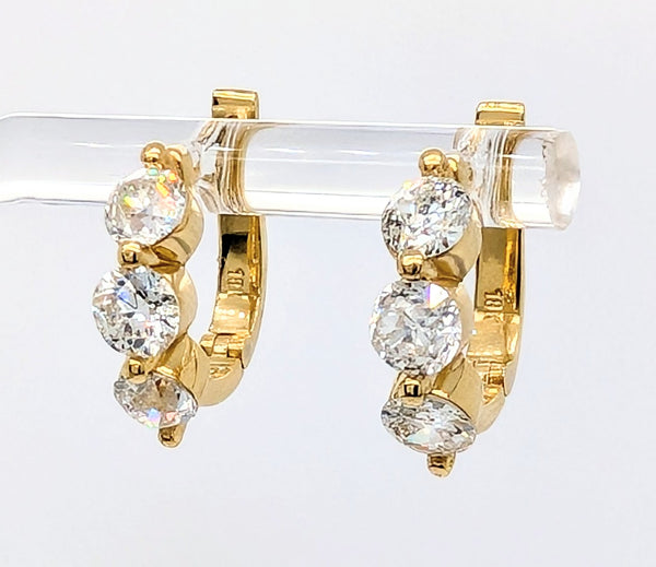 18K Yellow Gold Diamond Huggie Hoop Earrings
