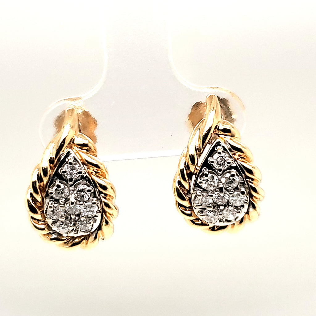 Vintage 14kt Yellow Gold and Diamond Sunburst Earrings
