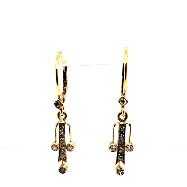 Antique Victorian 14kt Yellow Gold Diamond Dangle Earrings