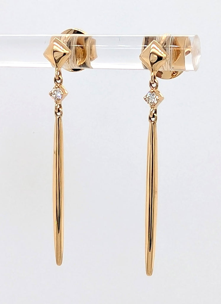 14K Yellow Gold Thin Drop Earrings with Diamonds