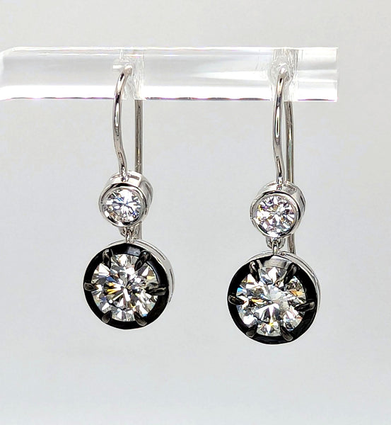 18K White Gold and Black Rhodium Diamond Dangle Earrings