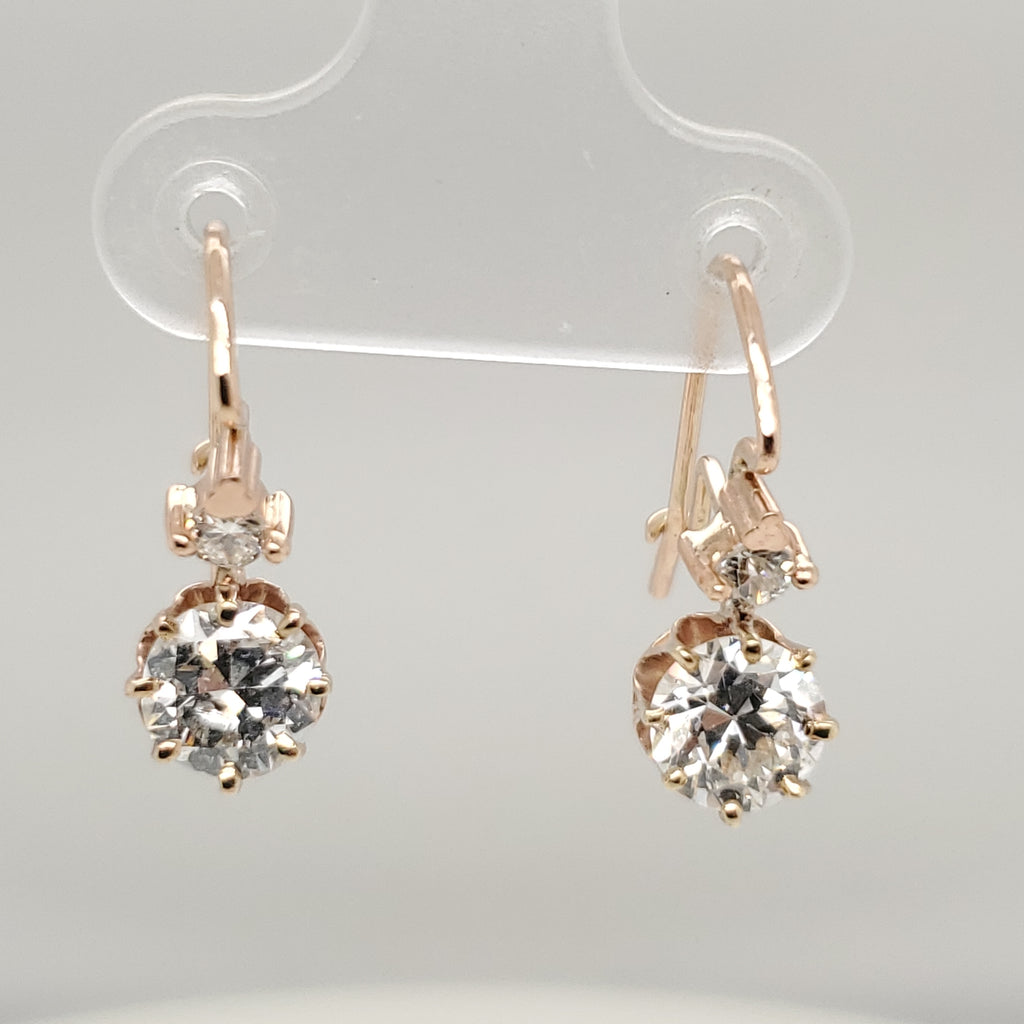 Vintage 14kt Yellow Gold and Diamond Dangle earrings