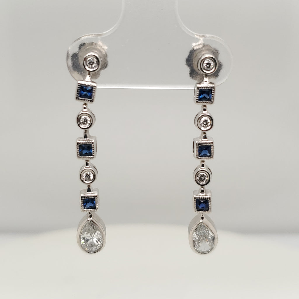 14kt White Gold Diamond and Sapphire Dangle Earrings