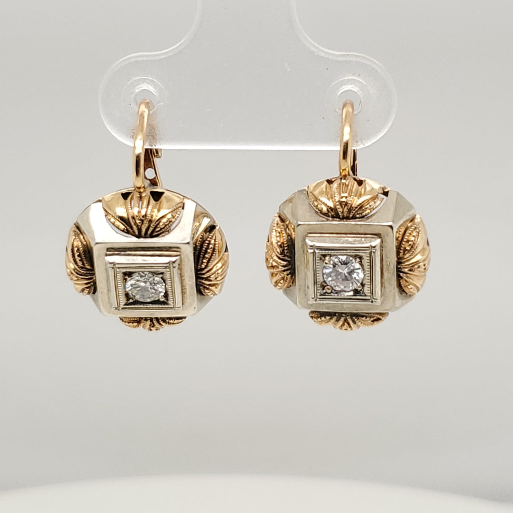 Retro Era 18kt White and Yellow Gold Diamond Earrings