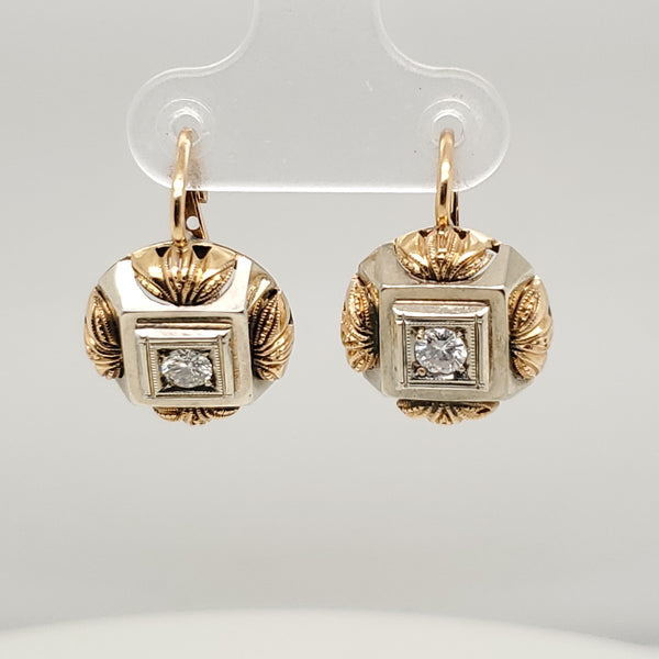 Retro Era 18kt White and Yellow Gold Diamond Earrings