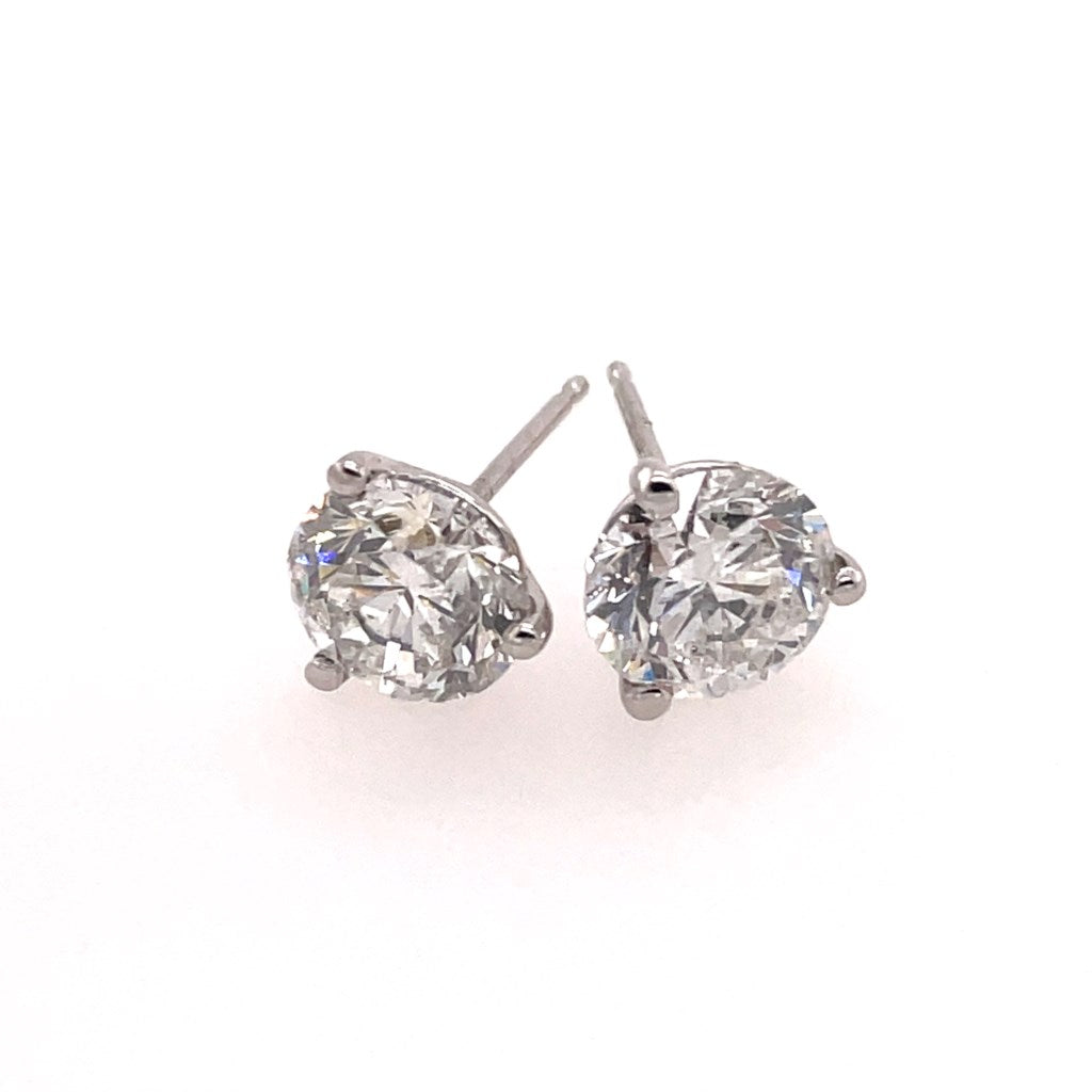 3.10 Carat Total Weight Round Diamond Stud Earrings