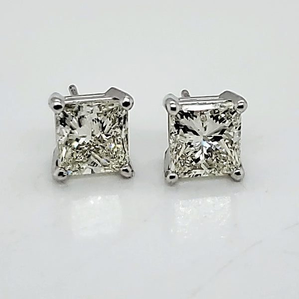 2.50 Carat Total Weight Princess Cut Diamond Stud Earrings