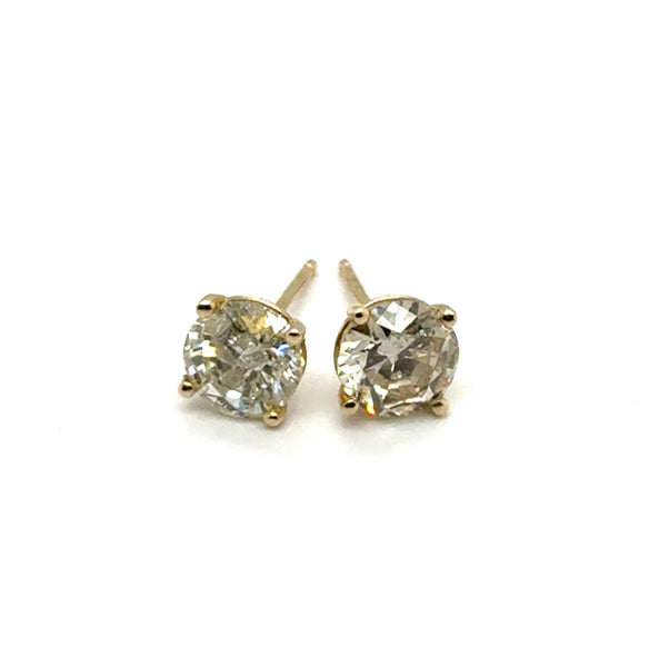 2.02 Carat Total Weight Round Diamond Stud Earrings