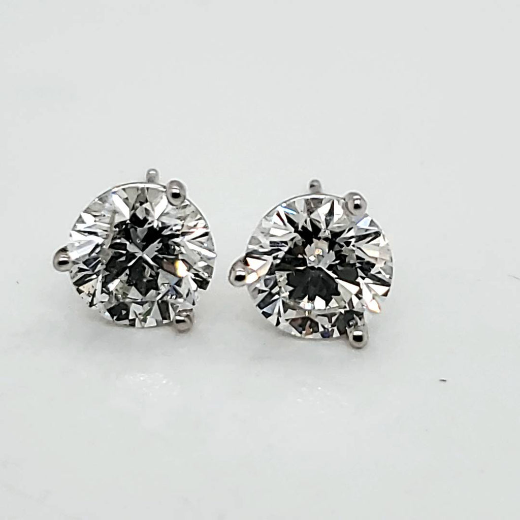 3.06 Carat Total Weight Round Diamond Stud Earrings