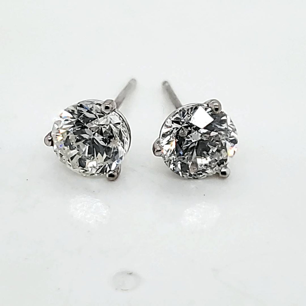 2.04 Carat Total Weight Round Diamond Stud Earrings