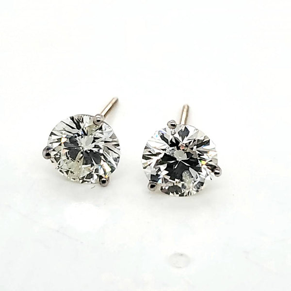 3.09 Carat Total Weight Round Diamond Stud Earrings