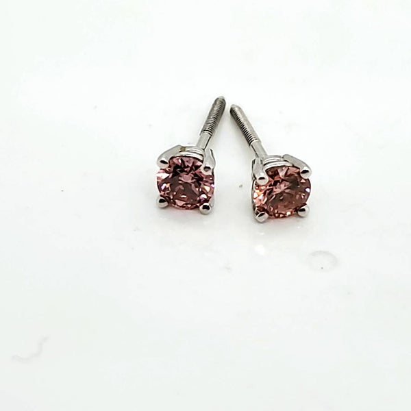 .50 Carat Total Weight Pink Round Diamond Stud Earrings