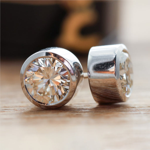 2.00 Carat Total Weight Bezel Set Round Diamond Stud Earrings