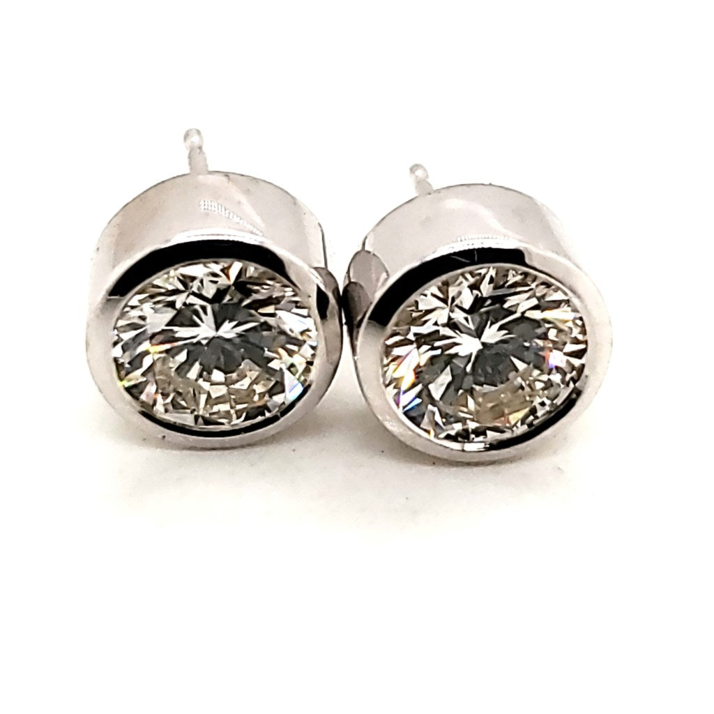 2.00 Carat Total Weight Bezel Set Round Diamond Stud Earrings