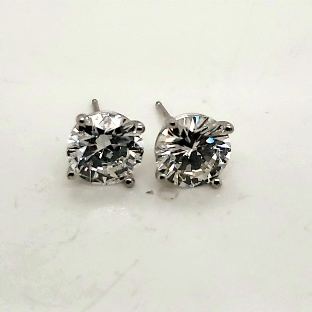 3.46 Carat Total Weight Round Diamond Stud Earrings