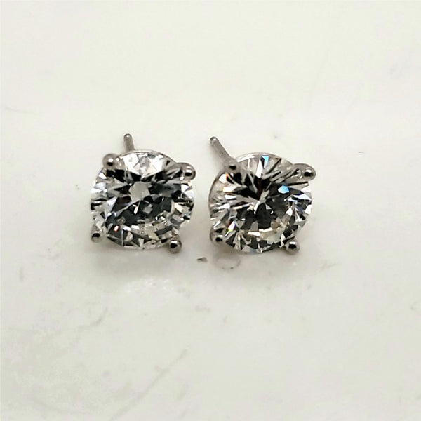 3.46 Carat Total Weight Round Diamond Stud Earrings