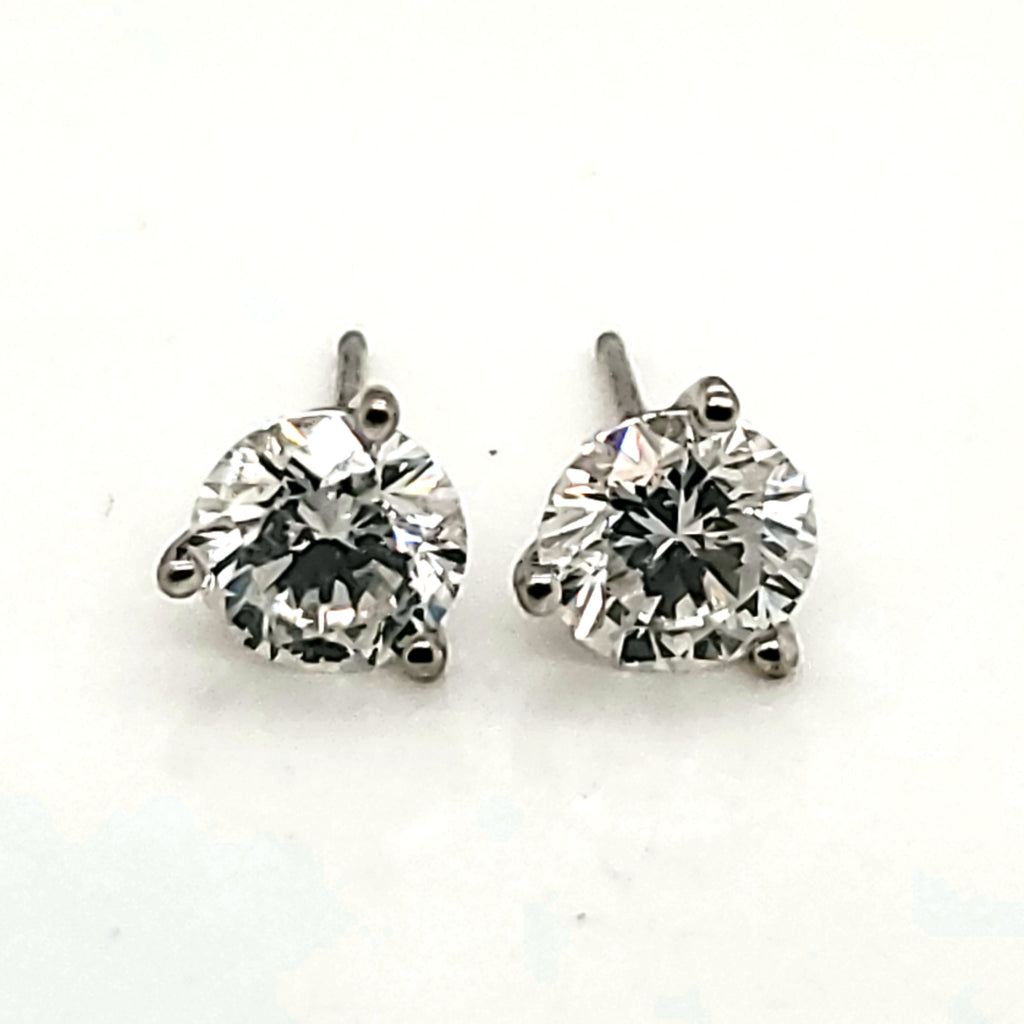 1.89 Carat Total Weight Round Diamond Stud Earrings