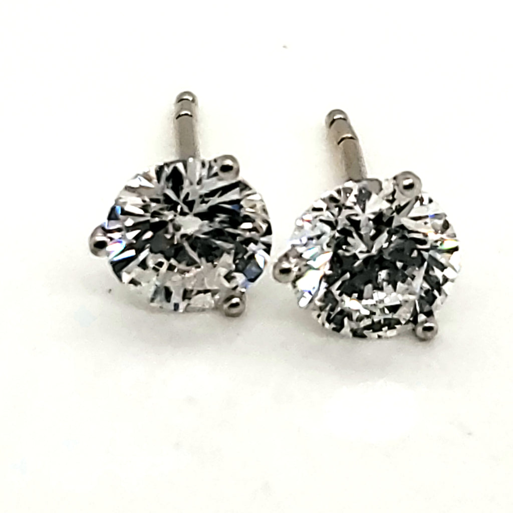 1.94 Carat Total Weight Round Diamond Stud Earrings