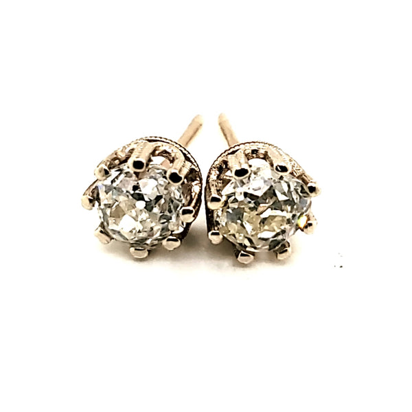 1.30 Carat Total Weight Old Mine Cut Diamond Stud Earrings