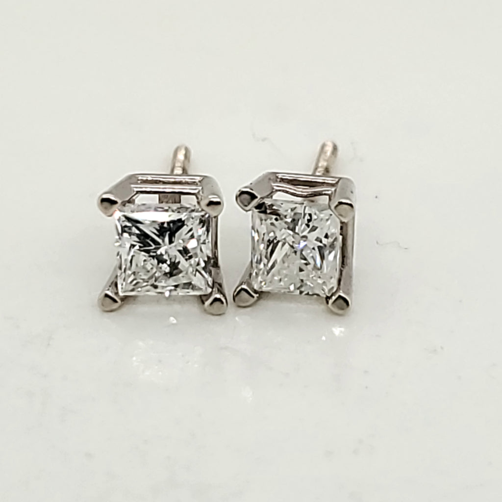 .80 Carat Total Weight Princess Cut Diamond Stud Earrings