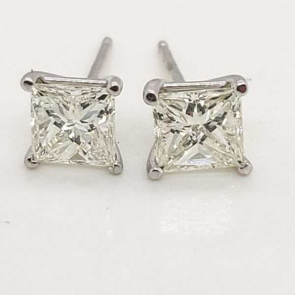 1.50 Carat Total Weight Princess Cut Diamond Stud Earrings