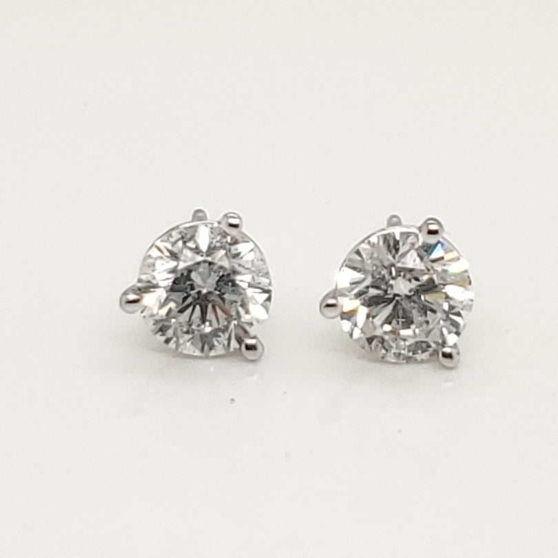 2.04 Carat Total Weight Round Diamond Stud Earrings