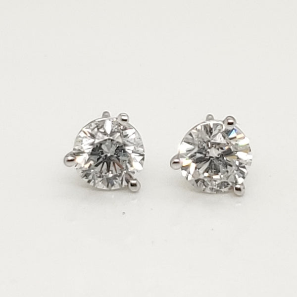 2.04 Carat Total Weight Round Diamond Stud Earrings
