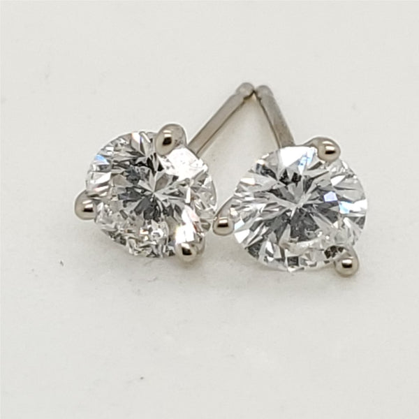 1.09 Carat Total Weight Round Diamond Stud Earrings