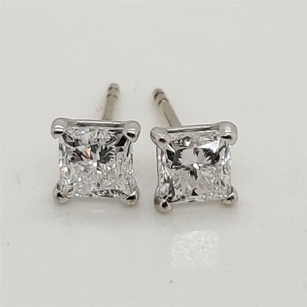 1.41 Karat Total Weight Princess Cut Diamond Stud Earrings