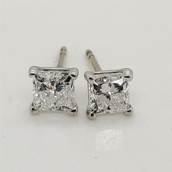 1.41 Karat Total Weight Princess Cut Diamond Stud Earrings