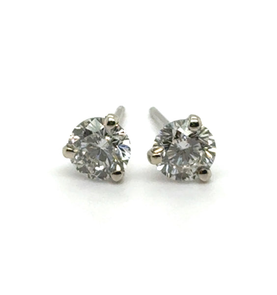 1.22 Carat Total Weight Round Diamond Stud Earrings