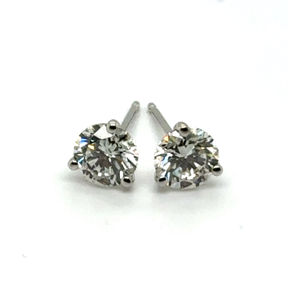 1.42 Carat Total Weight Round Diamond Stud Earrings
