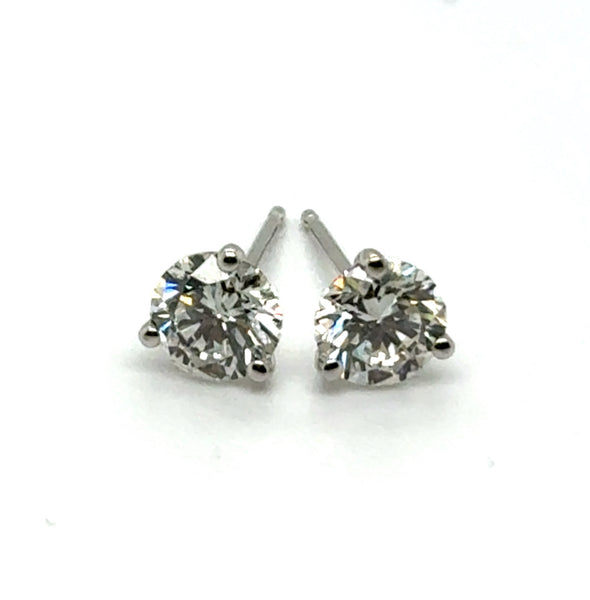 1.42 Carat Total Weight Round Diamond Stud Earrings