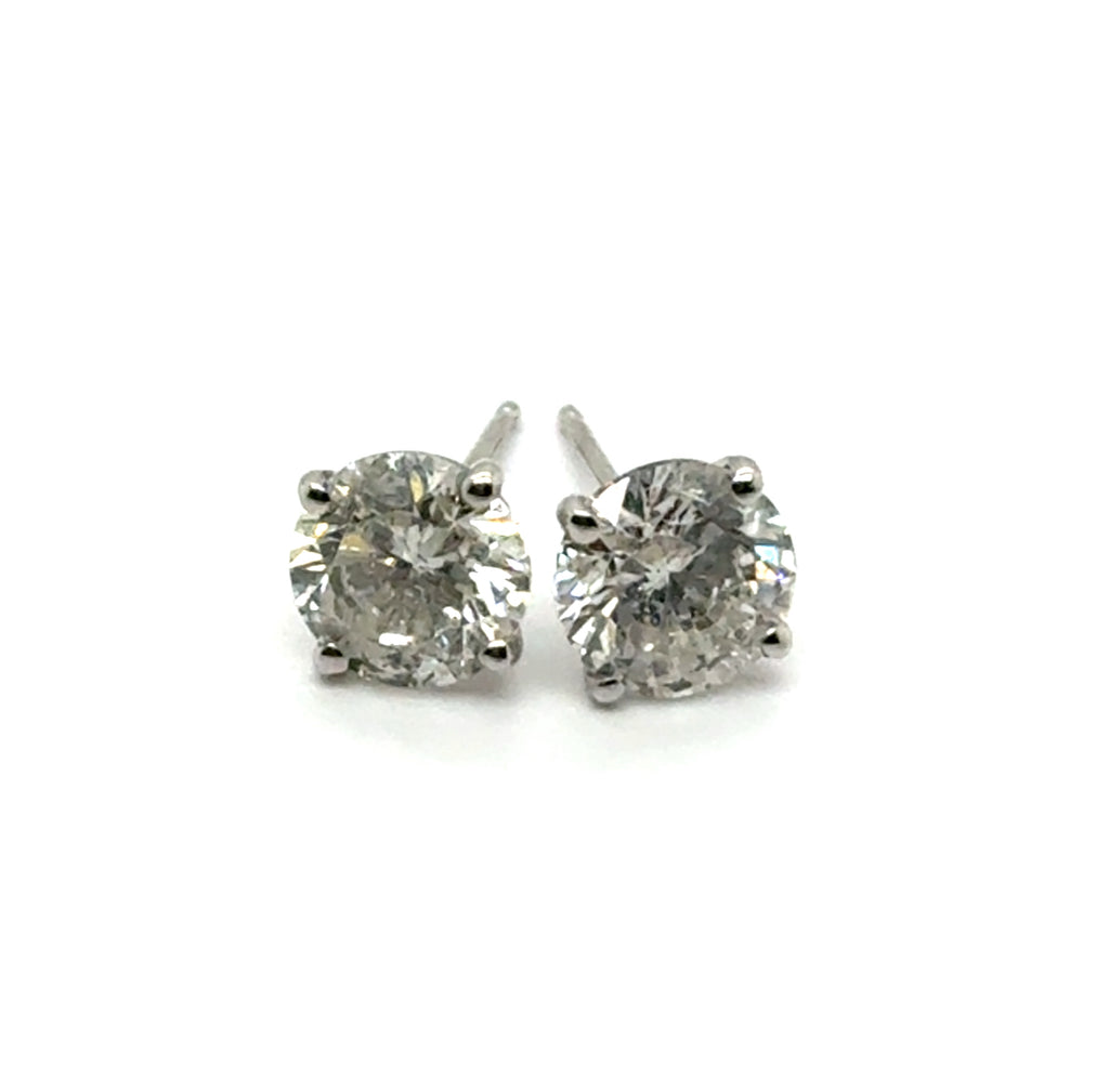 3.02 Carat Total Weight Round Diamond Stud Earrings