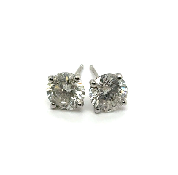 3.02 Carat Total Weight Round Diamond Stud Earrings