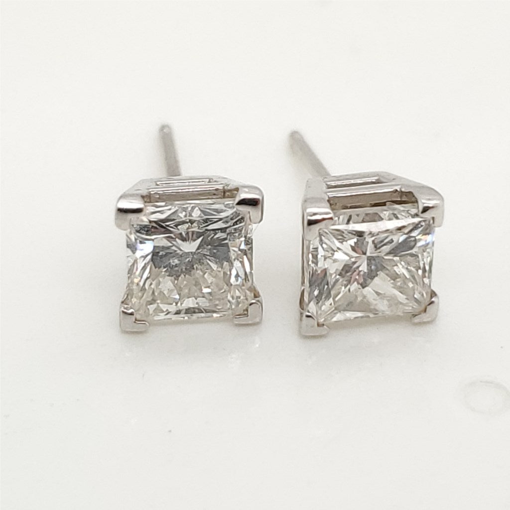 2.04 Carat Total Weight Princess Cut Diamond Stud Earrings