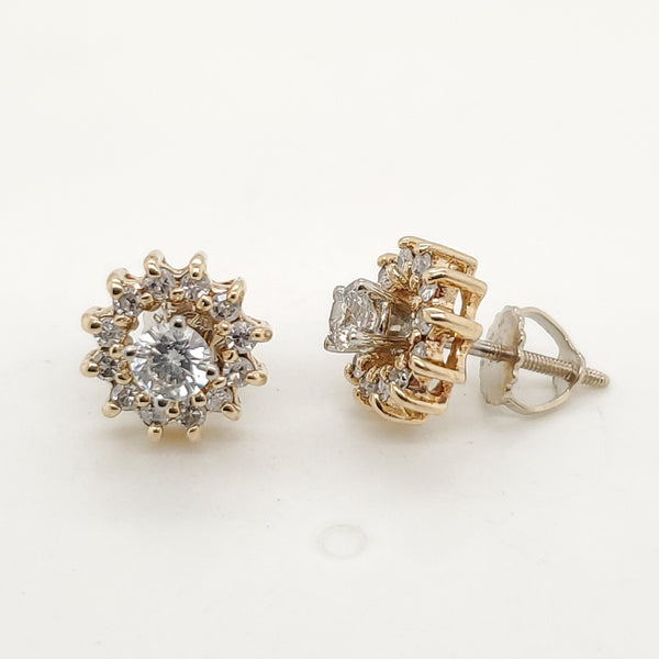 14kt Gold Diamond Studs With Diamond Jackets