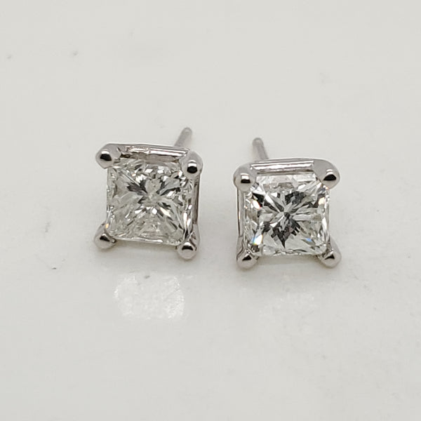 2.04 Carat Total Weight Princess Cut Diamond Stud Earrings