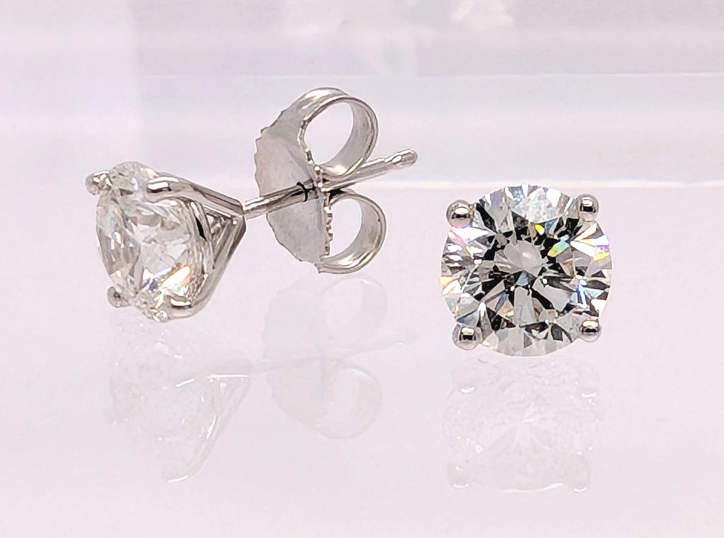 2.43ctw Brilliant Round Diamond Studs in 14K White Gold 4-Prong Martini Settings