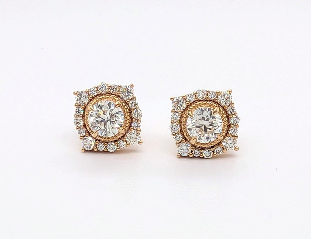 14K Yellow Gold Diamond Halo Stud Earrings