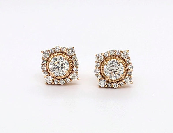 14K Yellow Gold Diamond Halo Stud Earrings