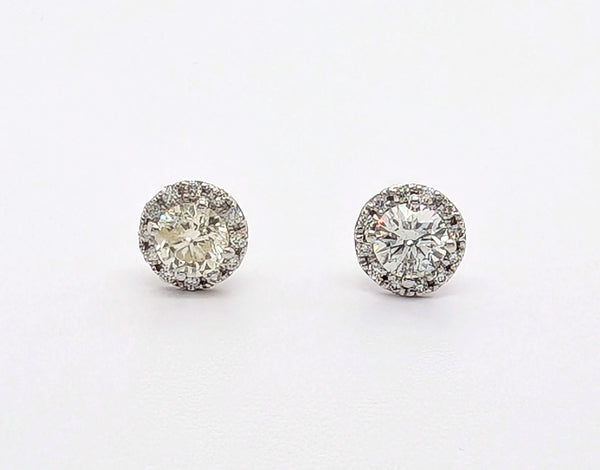 14K White Gold Diamond Halo Stud Earrings
