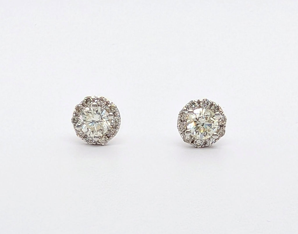 14K White Gold Diamond Halo Stud Earrings