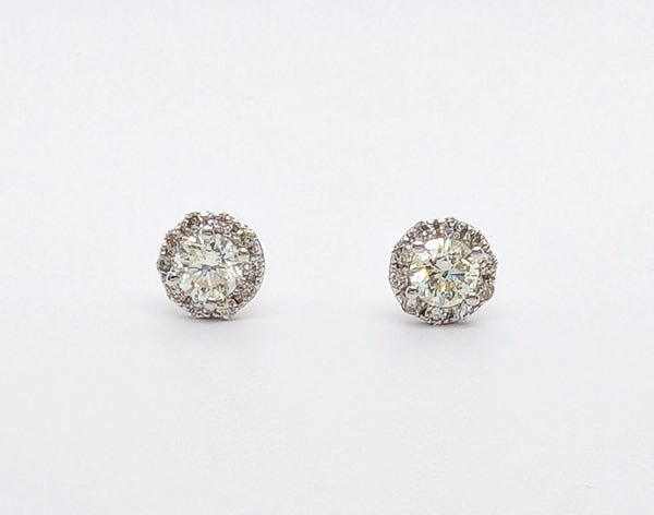 14K White Gold Diamond Halo Stud Earrings