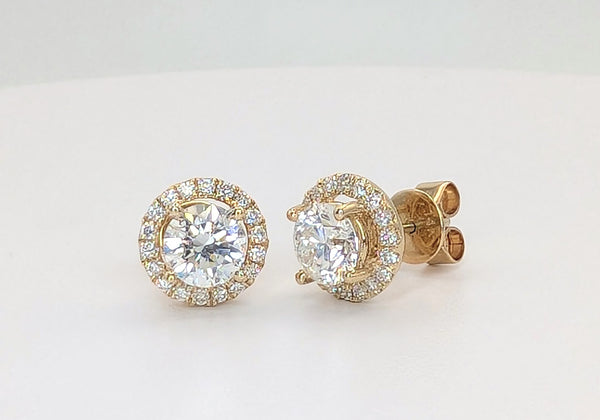 14K Yellow Gold Diamond Halo Stud Earrings