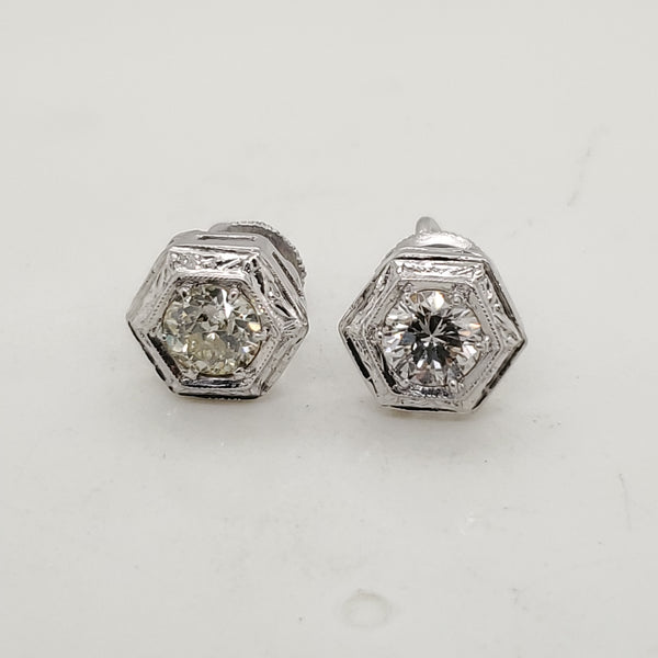 14kt white Gold Art Deco Diamond Stud Earrings